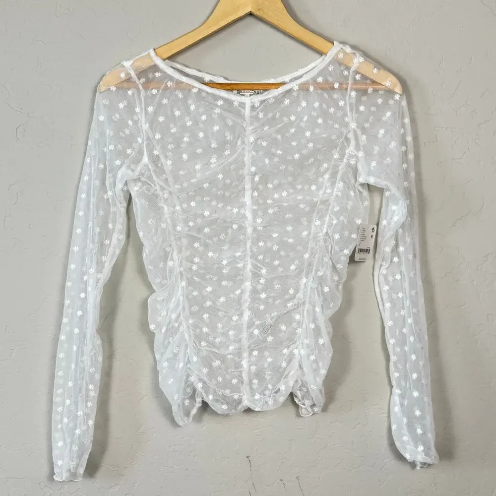 Free People Most Likely Layering Top NWT Size Small Daisy Mesh Sheer Long Sleeve